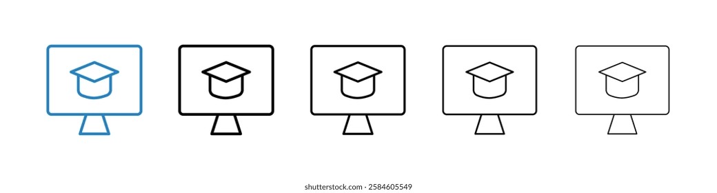 E learning icons in five different stroke sizes