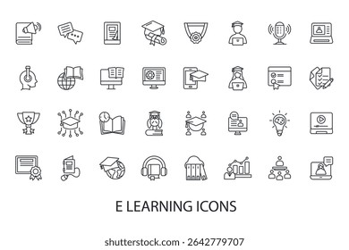 e learning icons set isolated on White Background Flat style design
