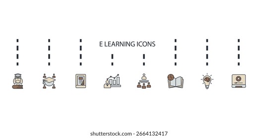 Conjunto de iconos de e learning aislados sobre fondo blanco Diseño de estilo plano