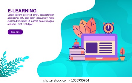 E Learning illustration concept with character. Template for, banner, presentation, social media, poster, advertising, promotion