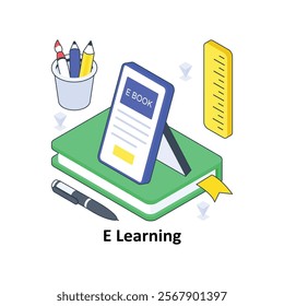 E Learning isometric Colored illustration. EPS File stock illustration