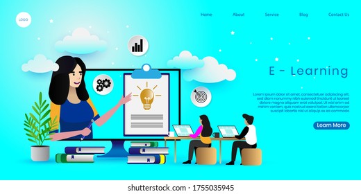 e Learning, landing page vector illustration concept, n use for, landing page, template, ui, web, mobile app, poster, banner, flyer