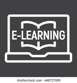 E learning line icon, education and online, vector graphics, a linear pattern on a black background, eps 10.