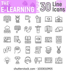 E Learning line icon set, Online education symbols collection, vector sketches, logo illustrations, internet tutorial signs linear pictograms package isolated on white background, eps 10.