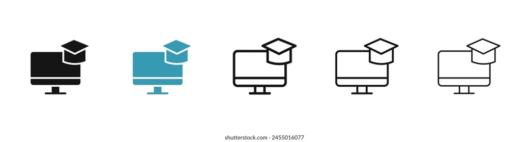 E learning line icon set. online degree line icon. digital distance graduation education sign. virtual elearning academy icon. online training sign for Ui designs.