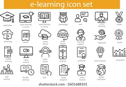 e learning minimalis simple icon set pack bundle collection