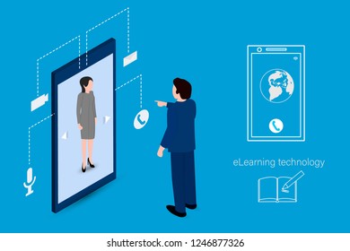 E Learning, online education concept. Internet Technology. Vector illustration