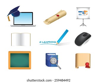 e learning. online education concept icon set illustration design over white