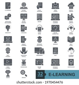 e learning online education elements minimal thin line, solid, glyph, filled, color we -icon set outline icons collection