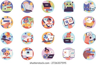 E-Learning und Online-Bildung Illustrationen Vektorgrafik. Entwurfsvorlage für Illustrationssymbole für Web Mobile UI-Element.