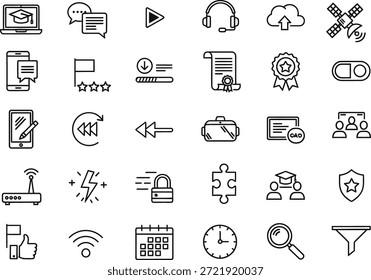 Ilustración de estudio digital de conjunto de iconos de línea de aprendizaje electrónico y Educación en línea