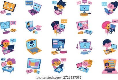 E Learning And Online Study Illustrations Vector Illustration. Illustration symbol design template for web mobile UI element.