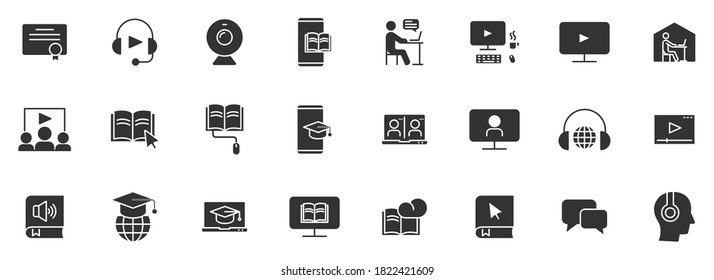 e learning silhouette vector icons isolated on white. e learning icon set for web, mobile apps, ui design and print