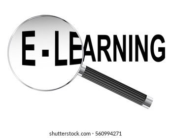 E Learning text viewed under magnifying glass illustration
