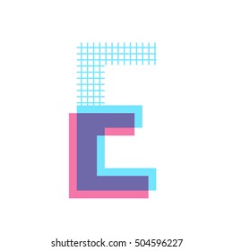 E letter 3D effects with square line patterns
