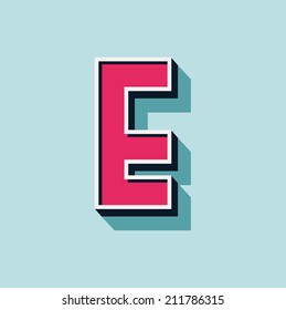 E letter of 3d vector illustrated relief retro font with shadow