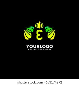 E Letter Abstract Flower Resort Spa Logo icon, Isolated in Black Background