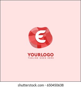 E letter abstract red stone and diamond logo symbol. Isometric circle line logotype fashion. Brand identity for your business