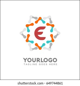 E Letter Abstract Science Logo template. Corporate icon, logotype. Brand visualization. Vector element for Healthy, Life, corporate identity, presentation, app and web design.