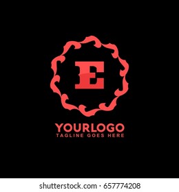 E Letter Abstract vector logo template concept illustration. Circle Flag business sign. Flame fire icon. Gas insignia. Design element.