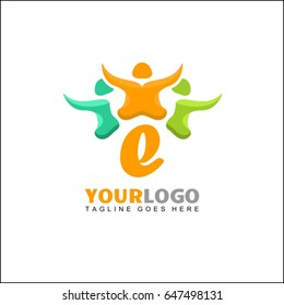 e Letter Adoption and community care Logo template vector icon