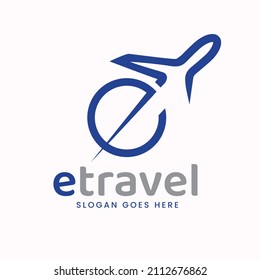 E letter airline logo design. travel agency stock vector icon. global travel symbol