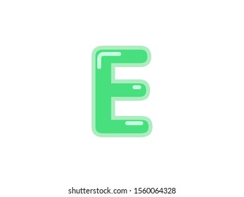 E letter alphabet green candy jelly glossy vector isolated on white background 