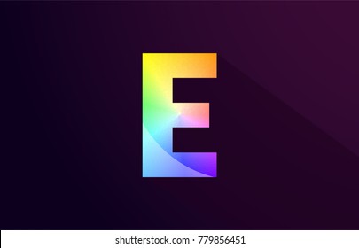 e letter alphabet logo icon design with rainbow color and purple black background