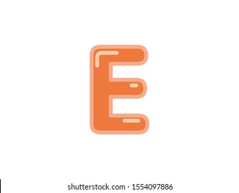 E letter alphabet orange candy jelly glossy vector isolated on white background 