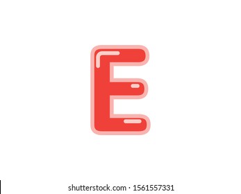 E letter alphabet red candy jelly glossy vector isolated on white background 