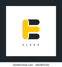 E letter alphabet rounded design abstract logo with business card template