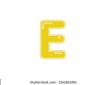 E letter alphabet yellow gold amber candy jelly glossy vector isolated on white background 