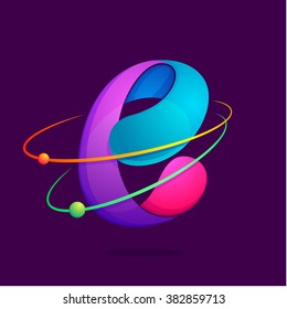 E letter with atoms orbits. Font style, vector design template elements for your application or corporate identity.