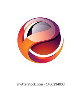 E Letter Ball Sphere Abstract Technology Red Logo Icon