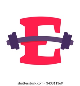 E letter with barbell. Vector design template elements for your application or corporate identity.
