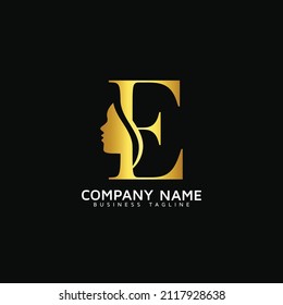 E Letra Beauty Face inicial E reina de belleza de lujo cara cara vector de diseño del logo. consistente en la letra E con cara de señora en espacio negativo