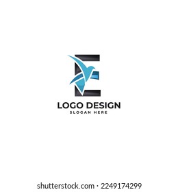 E Letter with bird abstract logo design vector illustration 