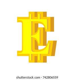 E letter bitcoin font. Cryptocurrency alphabet. Lettering virtual money. Vector illustration