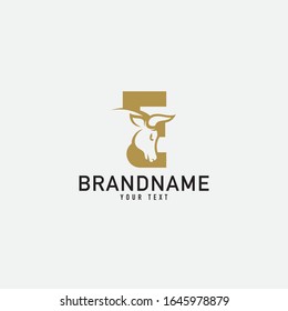 E letter with bull horn logo initial logotype icon vector in elegant simple style