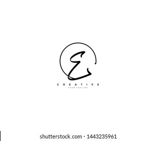 E letter calligraphic Minimal monogram emblem style vector logo