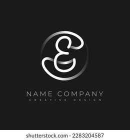 E Letter. Calligraphy minimal monogram. Template design logo. Hand drawn is an cursive initial letter combined with a round frame. Emblem vector