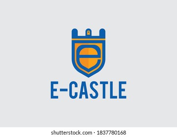 E letter and Castle Logo, icon, Template Design Vector Illustration