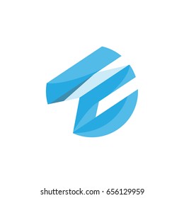 E letter circle blue icon logo template