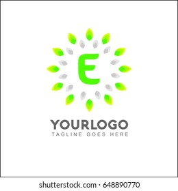 E Letter Circle Leaf Logo Design Template Element. Herbal Brand Identity.