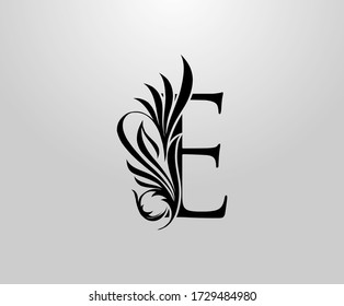 E Letter Classic Heraldic logo. Graceful Floral Alphabet Mark for book design, letter stamp, weeding card, brand name, business card, Restaurant, Boutique, Hotel. 