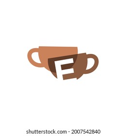 e letter coffee cup overlapping color logo vector icon illustration