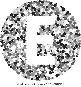 E letter color distributed circles dots illustration