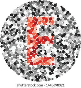 E letter color distributed circles dots illustration