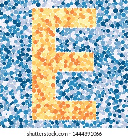 E letter color distributed circles dots illustration