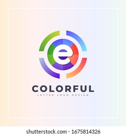 E letter colorful logo archer target style isolated in the circle shape. Vector design template elements for your Brand or company identity.